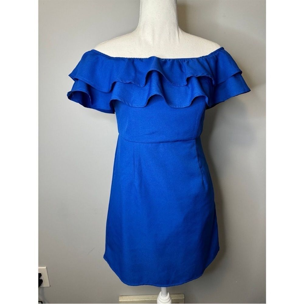 Pink Lily Off the‎ shoulder, royal blue dress L